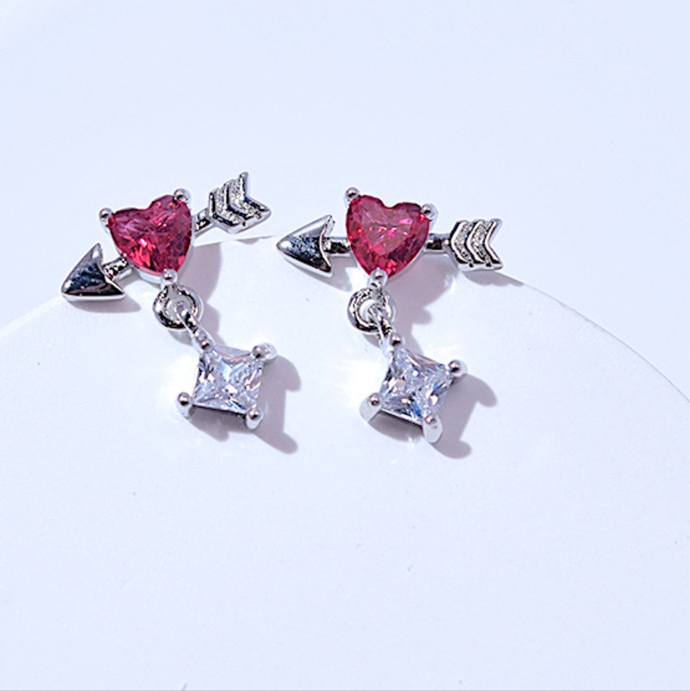 Cupids Bow Heart Drop Cubic Zirconia Earrings Small Dainty Refined